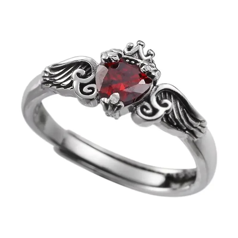 Crimson Heart Sterling Silver Red Zircon Gothic Engagement Ring