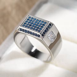 blue heart cz couple ring silver tone engagement band