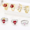 Angel Wings Sacred Heart Ring with Red Cubic Zirconia Gold Plated Jewelry