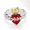 Angel Wings Sacred Heart Ring with Red Cubic Zirconia Gold Plated Jewelry