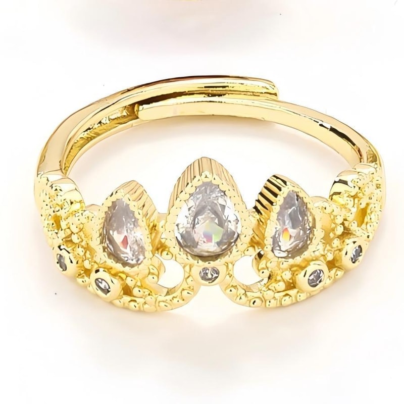 Angel Wings Sacred Heart Ring with Red Cubic Zirconia Gold Plated Jewelry