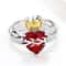 Angel Wings Sacred Heart Ring with Red Cubic Zirconia Gold Plated Jewelry
