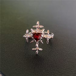 crimson heart cross open ring – gothic ring for punk grunge & emo style