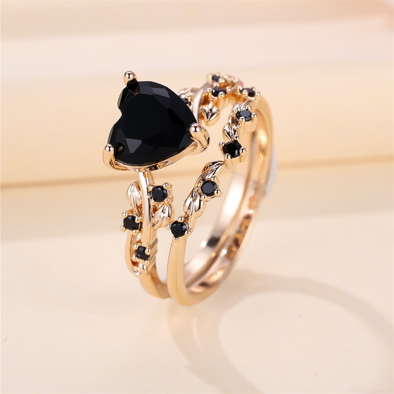 Rose Gold Heart Stone Bridal Ring Set For Women With Zircon Wedding Bands 1