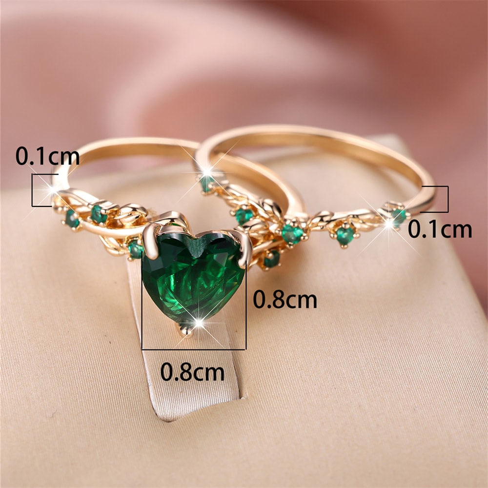Rose Gold Heart Stone Bridal Ring Set For Women With Zircon Wedding Bands 4