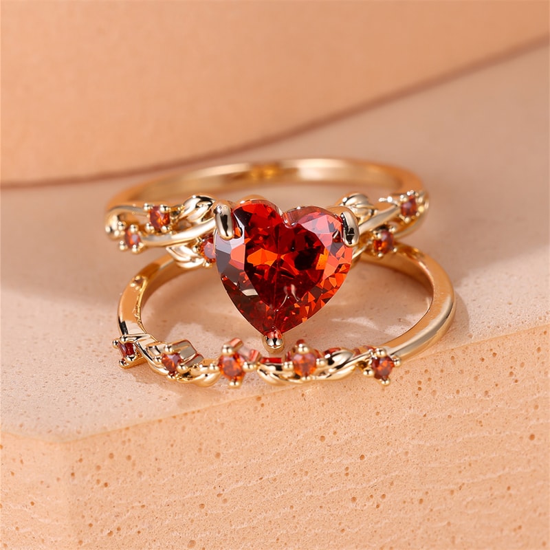 Rose Gold Heart Stone Bridal Ring Set For Women With Zircon Wedding Bands 5