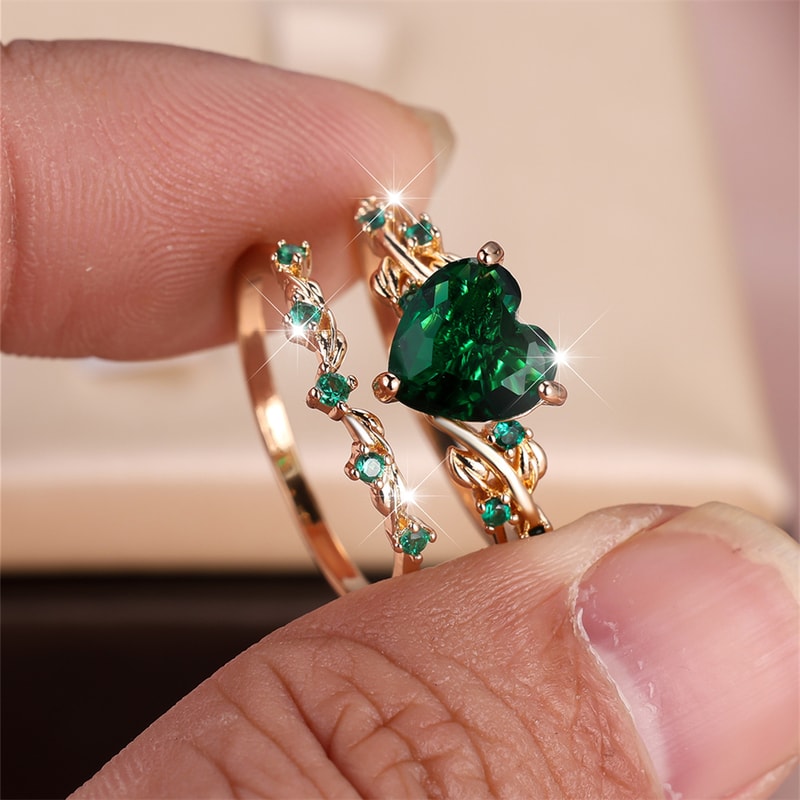 Rose Gold Heart Stone Bridal Ring Set For Women With Zircon Wedding Bands 7