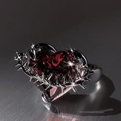 vintage gothic red heart zirconia adjustable ring for women