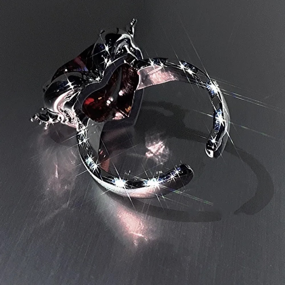 Vintage Gothic Red Heart Zirconia Adjustable Ring for Women