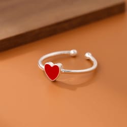 sterling silver red heart ring adjustable peach heart enamel ring for women