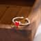 Sterling Silver Red Heart Ring Adjustable Peach Heart Enamel Ring for Women