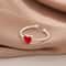 Sterling Silver Red Heart Ring Adjustable Peach Heart Enamel Ring for Women
