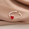 Sterling Silver Red Heart Ring Adjustable Peach Heart Enamel Ring for Women