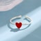 Sterling Silver Red Heart Ring Adjustable Peach Heart Enamel Ring for Women