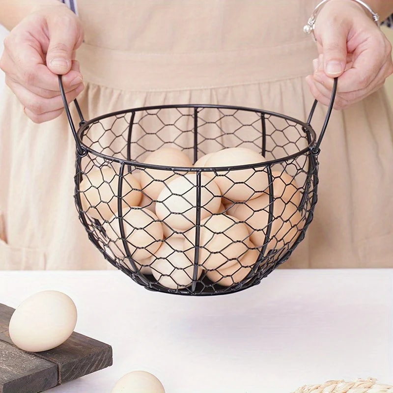 Farmhouse Egg Basket Metal Wire Kitchen Organizer with Chicken Cover