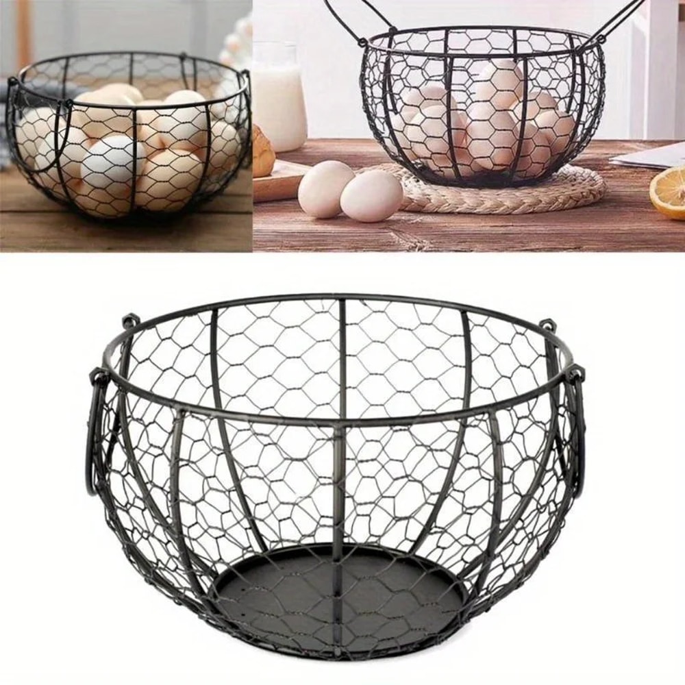 Farmhouse Egg Basket Metal Wire Kitchen Organizer with Chicken Cover