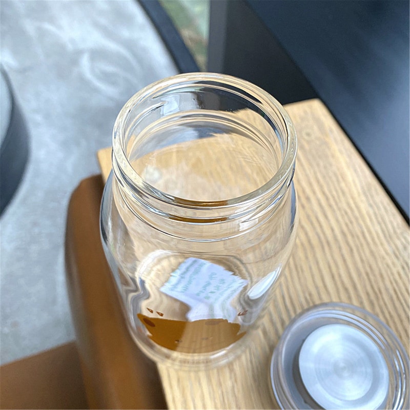 Cute Bear Glass Water Bottle Portable Cartoon Travel Cup With Lid 3
