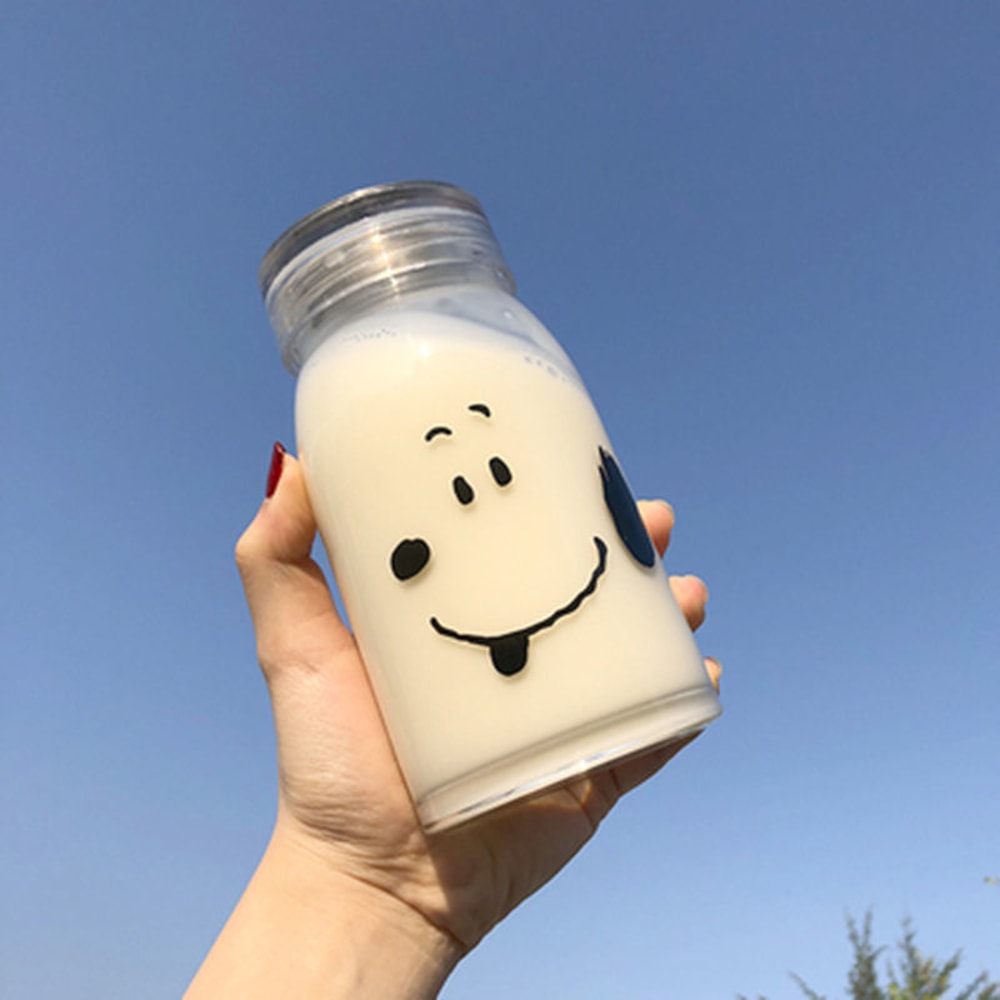 Cute Bear Glass Water Bottle Portable Cartoon Travel Cup With Lid 6