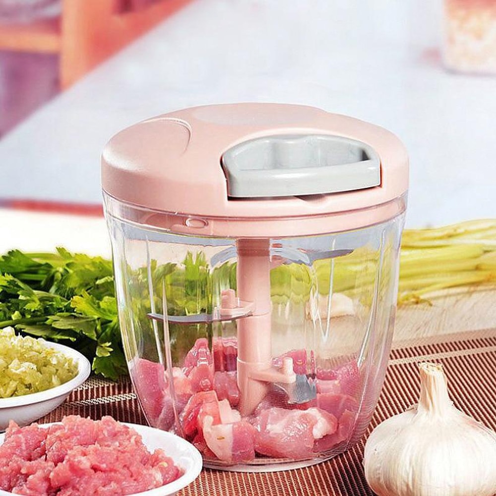 Manual Garlic Chopper & Vegetable Mincer Bowl with Stainless Steel Blades