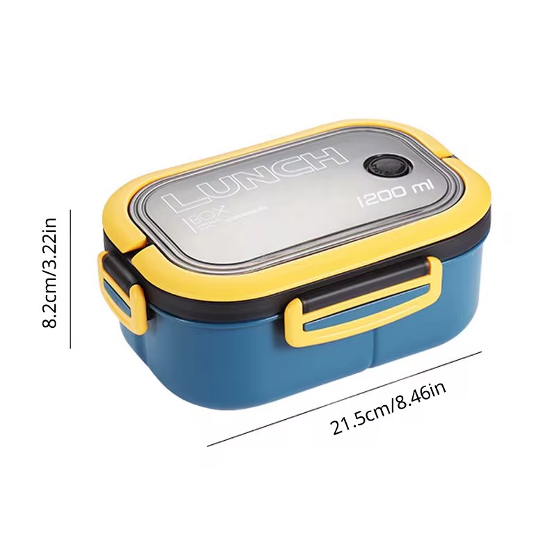 Portable Lunch Box With Fork Spoon Double Layer Food Storage Container 4