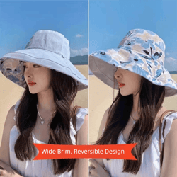 reversible wide brim sun hat for women with uv protection and windproof beach style