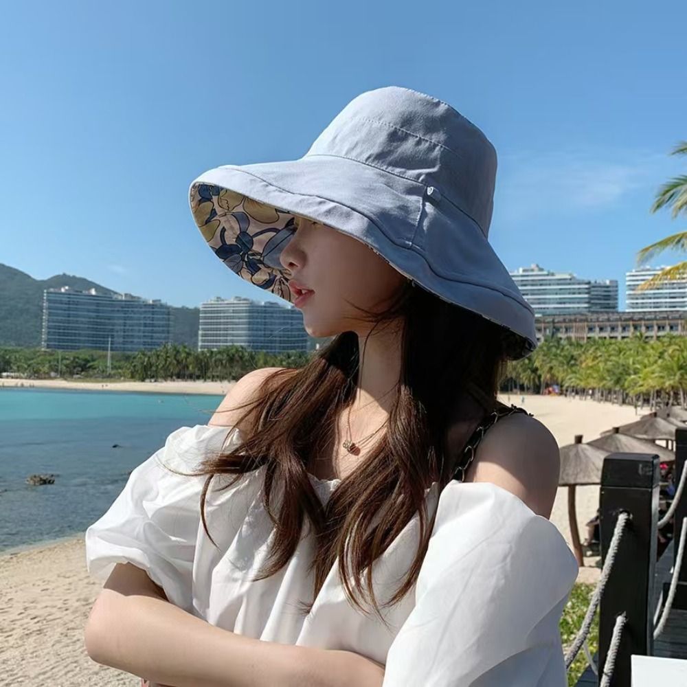 Reversible Wide Brim Sun Hat for Women with UV Protection and Windproof Beach Style