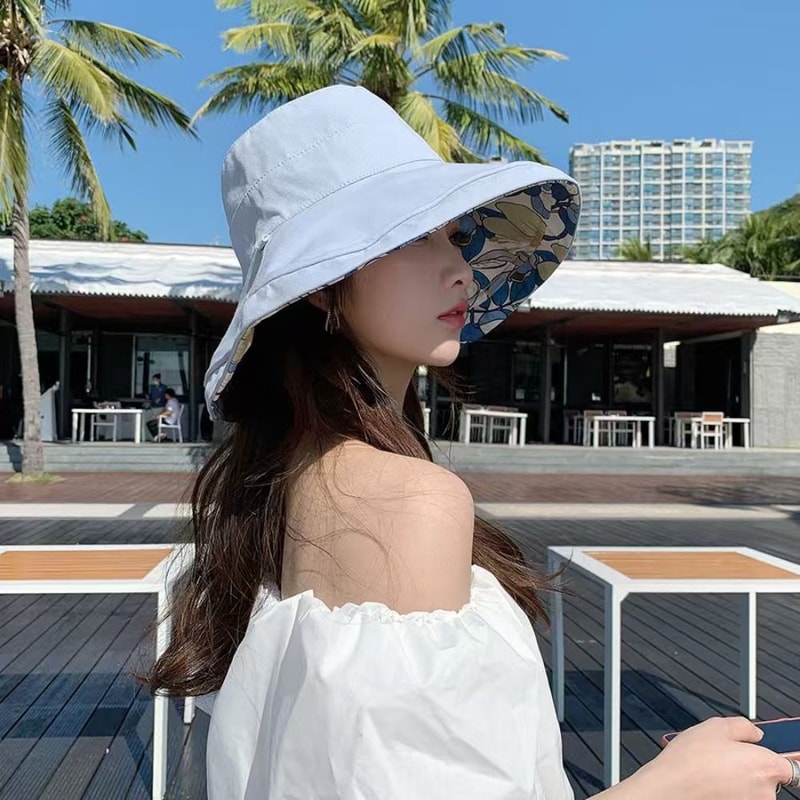 Reversible Wide Brim Sun Hat for Women with UV Protection and Windproof Beach Style