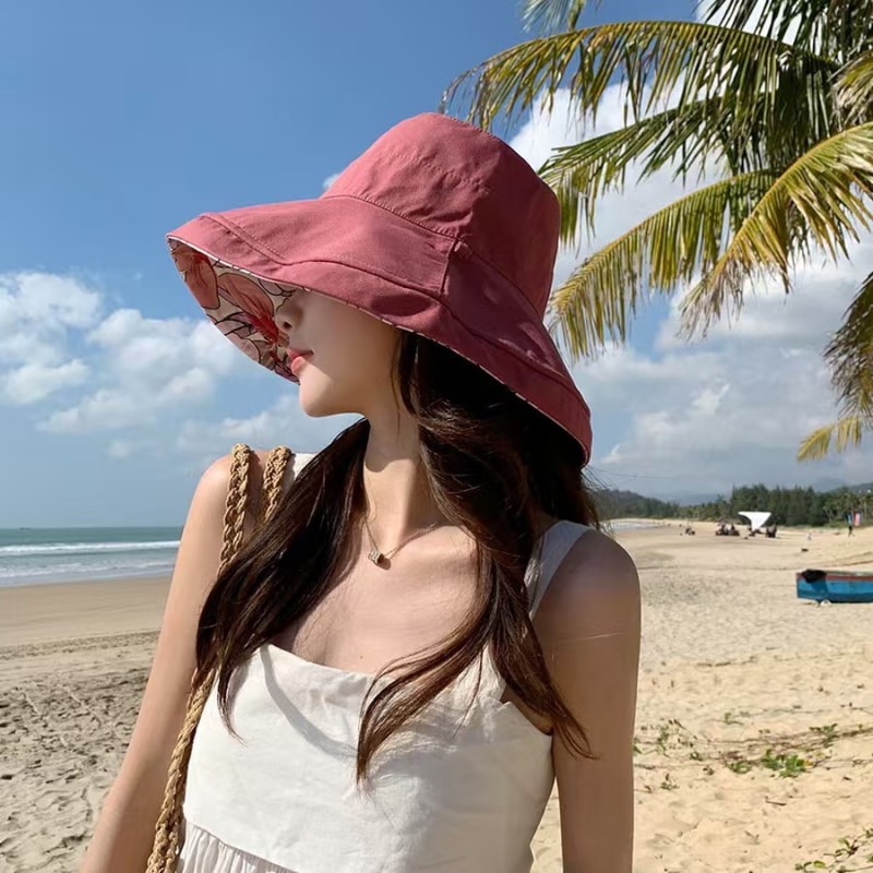Reversible Wide Brim Sun Hat for Women with UV Protection and Windproof Beach Style