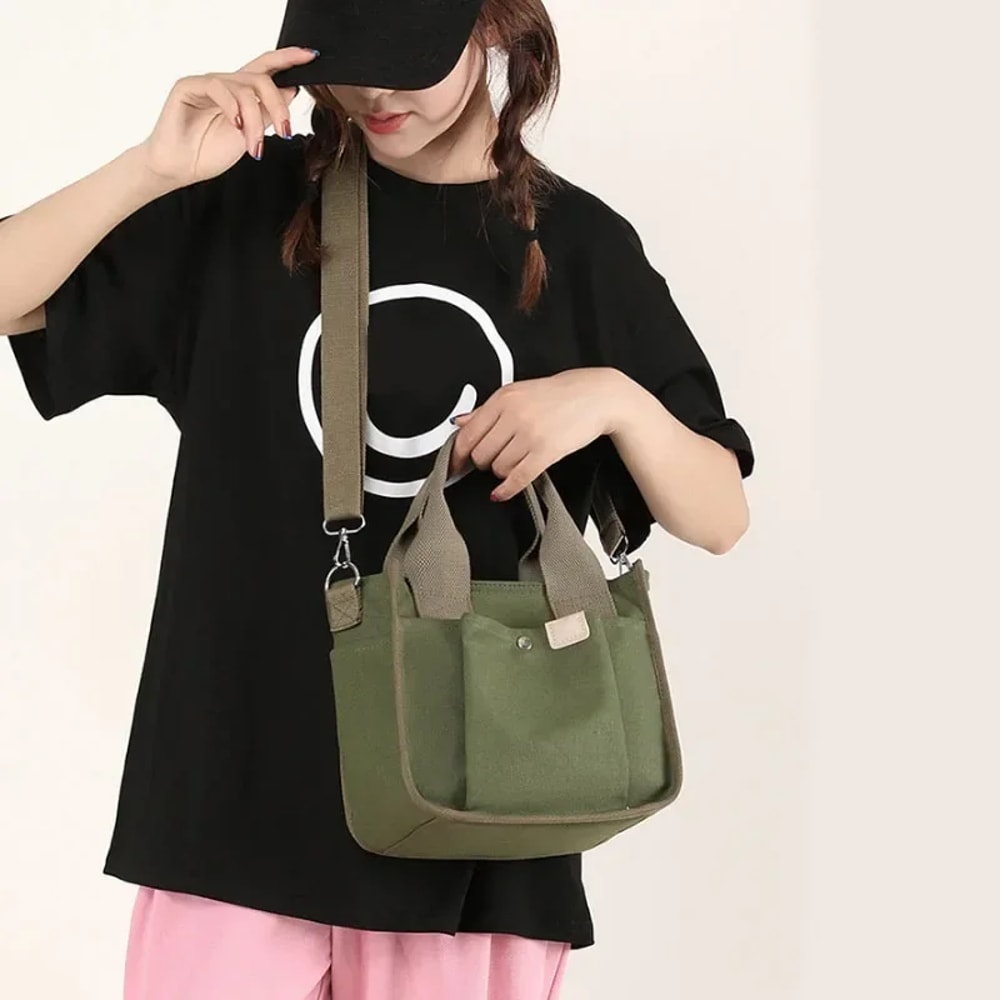 Japanese Style Canvas Tote Bag For Women Large Capacity Crossbody Shoulder Handbag 4