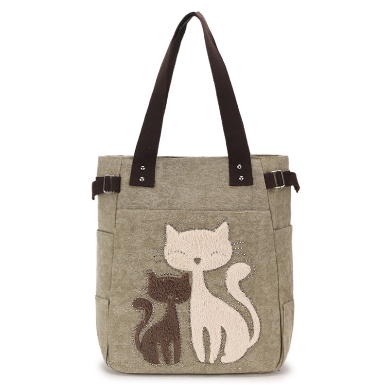 Cute Cat Canvas Tote Bag for Women Plush Kitten Shoulder Bag for School, Shopping & Daily Use
