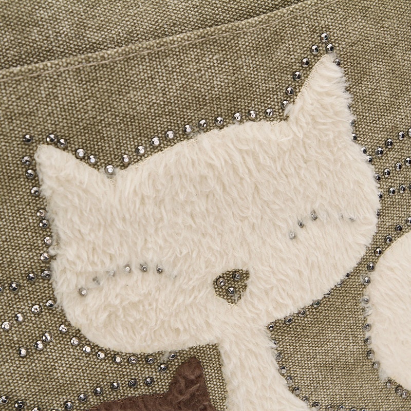 Cute Cat Canvas Tote Bag for Women Plush Kitten Shoulder Bag for School, Shopping & Daily Use