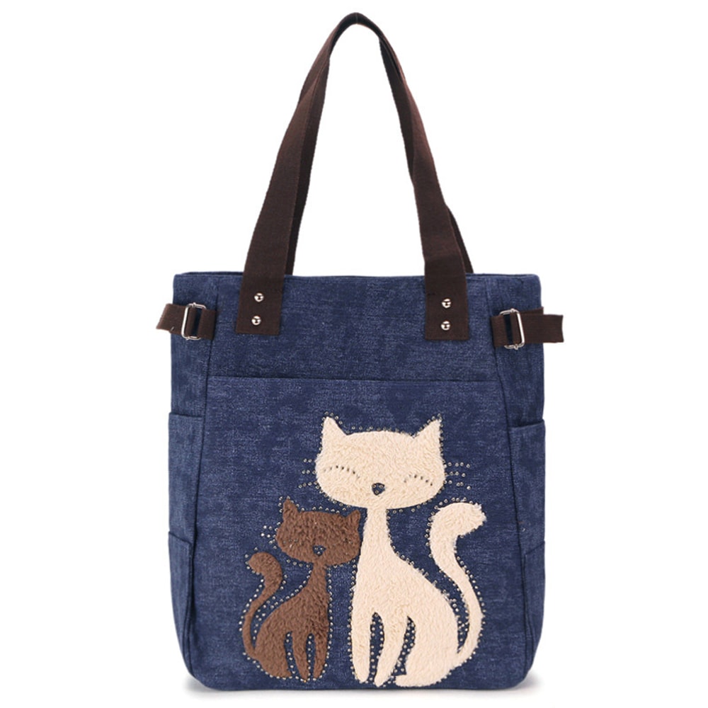 Cute Cat Canvas Tote Bag for Women Plush Kitten Shoulder Bag for School, Shopping & Daily Use