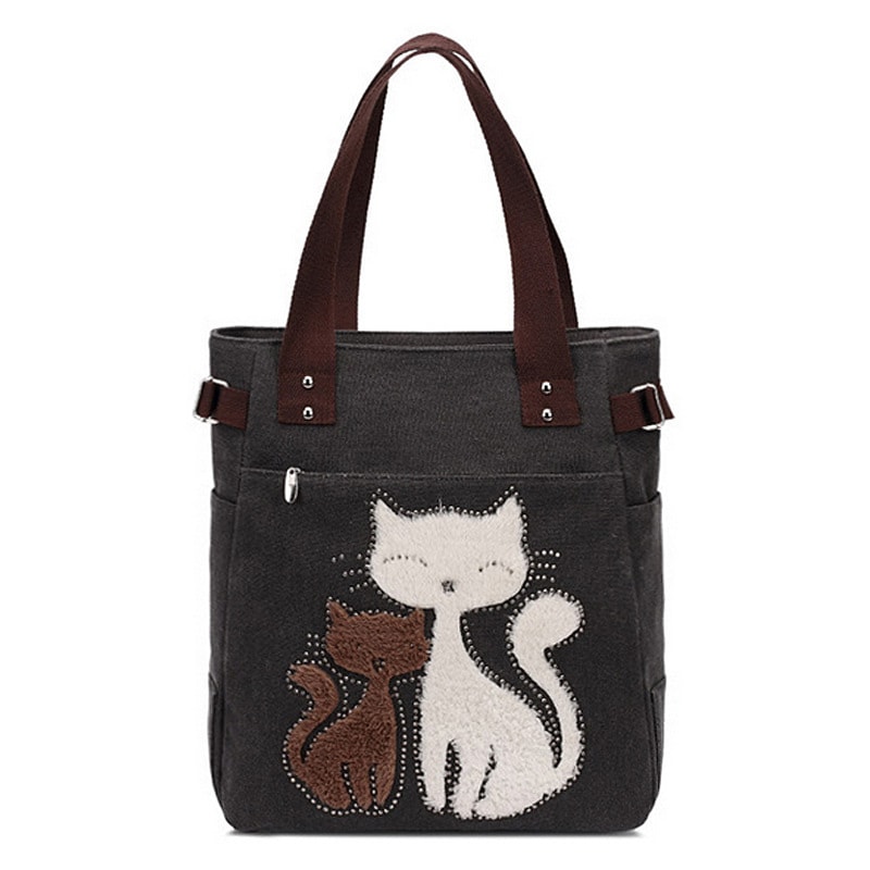 Cute Cat Canvas Tote Bag for Women Plush Kitten Shoulder Bag for School, Shopping & Daily Use