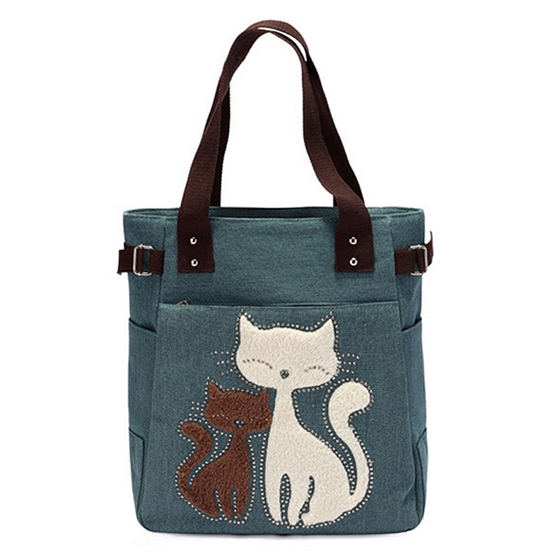 Cute Cat Canvas Tote Bag for Women Plush Kitten Shoulder Bag for School, Shopping & Daily Use