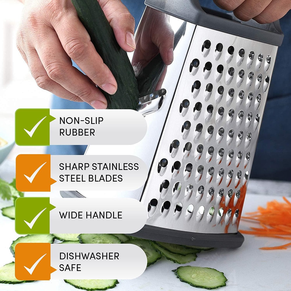Professional Stainless Steel Cheese Grater with 4-Sided Box Design for Cheese, Vegetables & Citrus