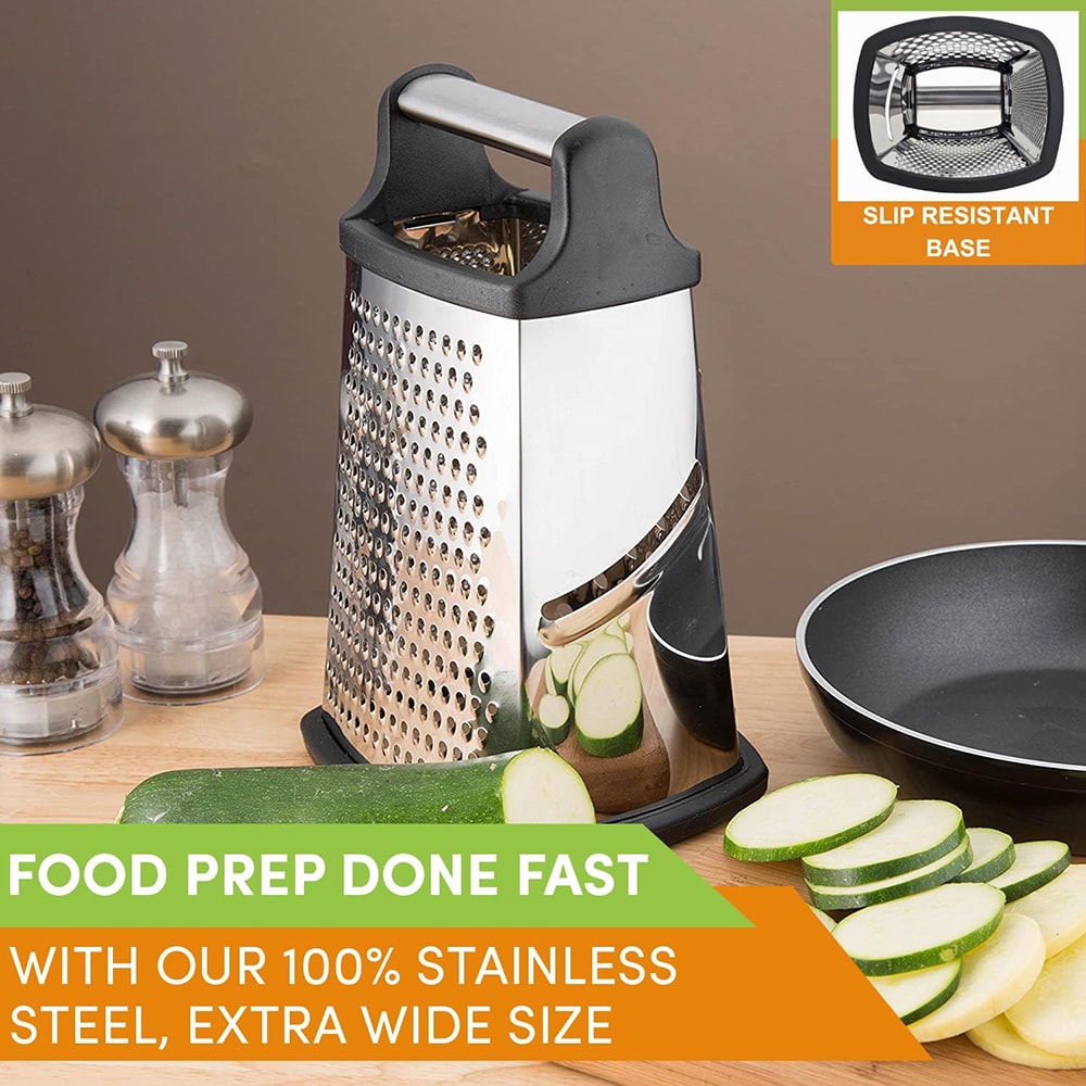 Professional Stainless Steel Cheese Grater with 4-Sided Box Design for Cheese, Vegetables & Citrus