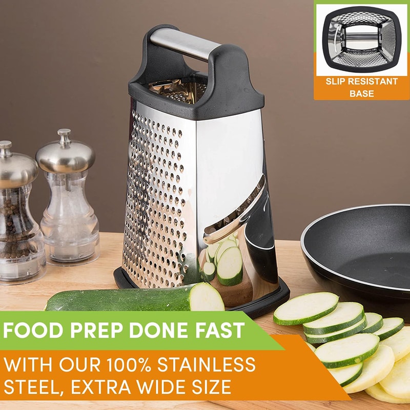 Professional Stainless Steel Cheese Grater with 4-Sided Box Design for Cheese, Vegetables & Citrus