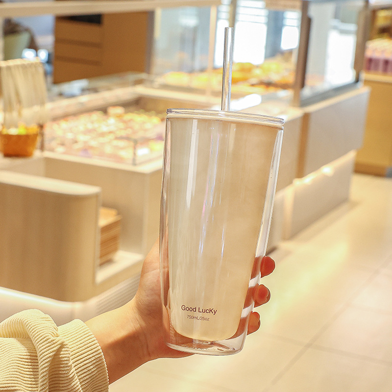 Double Wall Tumbler with Straw Reusable Cold Drink Cup for Iced Coffee & Juice