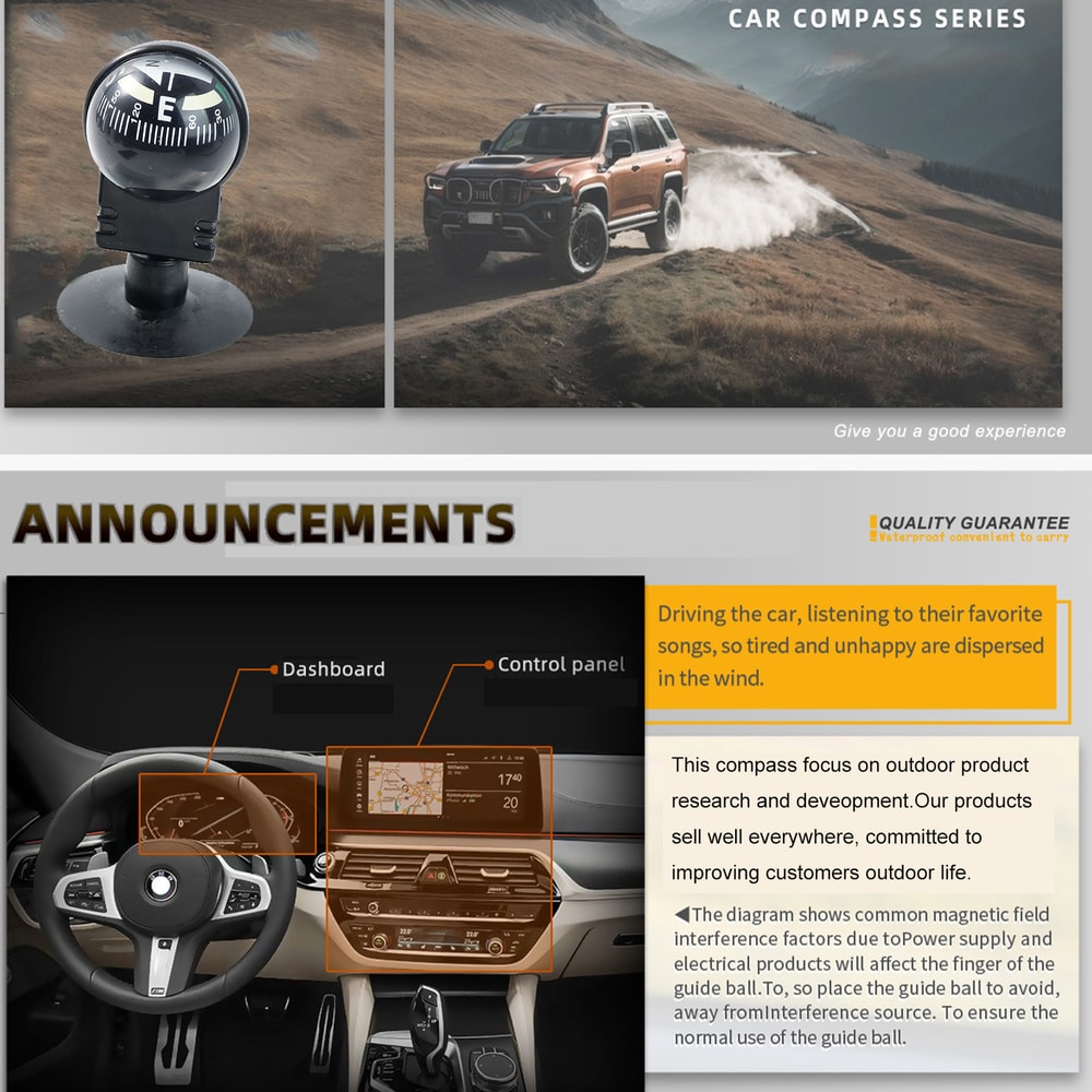 Waterproof Car Dashboard Compass For Hiking Cycling Outdoor Navigation 1