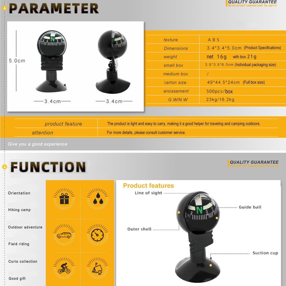 Waterproof Car Dashboard Compass For Hiking Cycling Outdoor Navigation 3