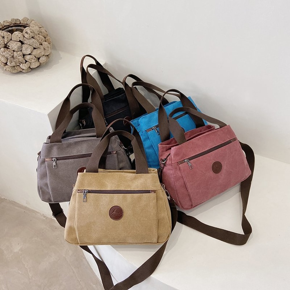 Vintage Multi Pocket Canvas Crossbody Bag for Women Everyday Travel Tote