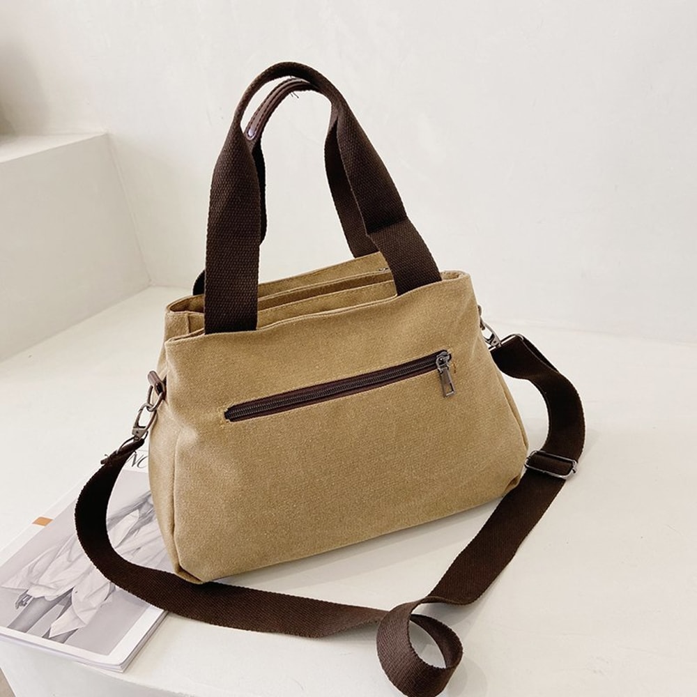 Vintage Multi Pocket Canvas Crossbody Bag for Women Everyday Travel Tote
