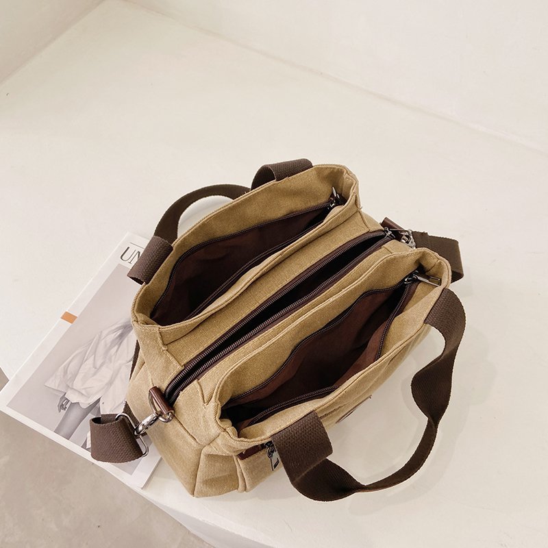 Vintage Multi Pocket Canvas Crossbody Bag for Women Everyday Travel Tote