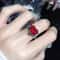 Vintage Red Crystal Heart Ring Adjustable Punk Jewelry for Women