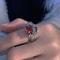 Vintage Red Crystal Heart Ring Adjustable Punk Jewelry for Women