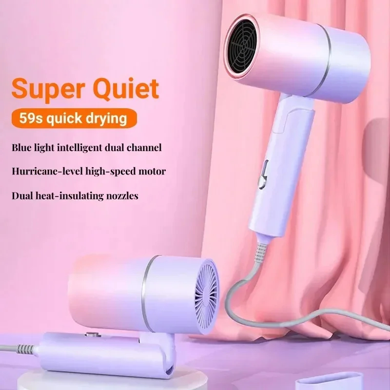SilkGlow Foldable Negative Ion Hair Dryer for Fast Quiet Travel Styling