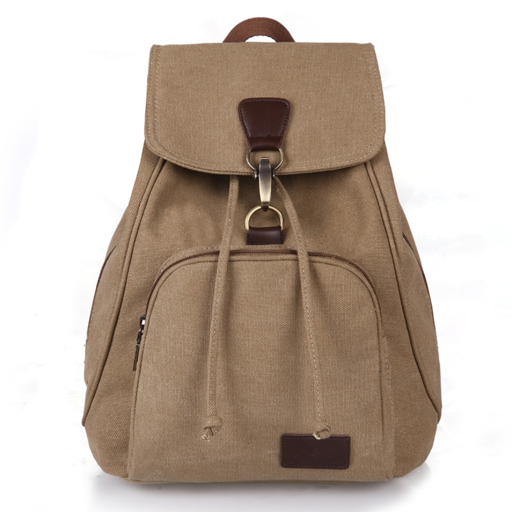 Vintage Canvas Laptop Backpack for Women Travel School Drawstring Bag