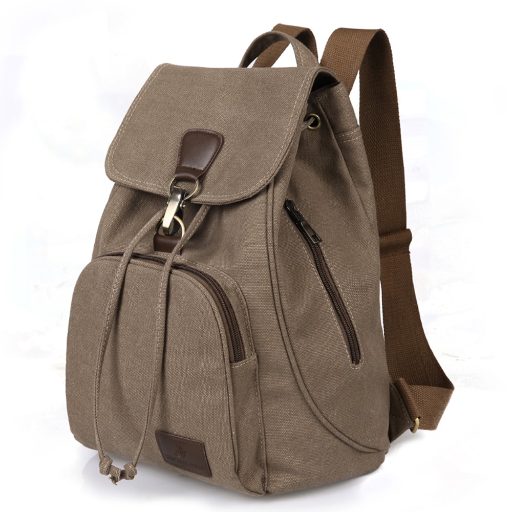 Vintage Canvas Laptop Backpack for Women Travel School Drawstring Bag