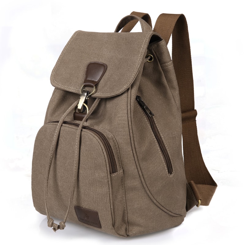 Vintage Canvas Laptop Backpack for Women Travel School Drawstring Bag