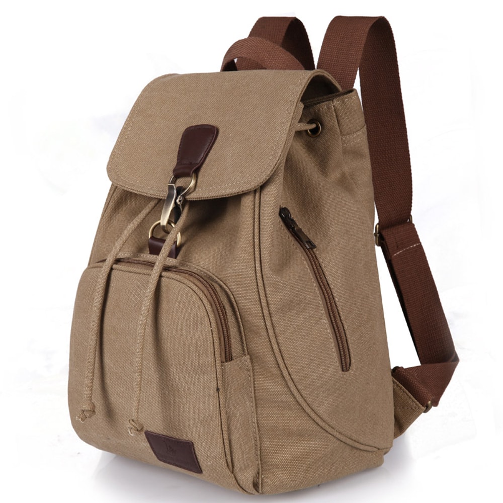 Vintage Canvas Laptop Backpack for Women Travel School Drawstring Bag